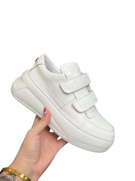 ACNE STUDIOS White Leather Unisex Sneakers with Dual Straps