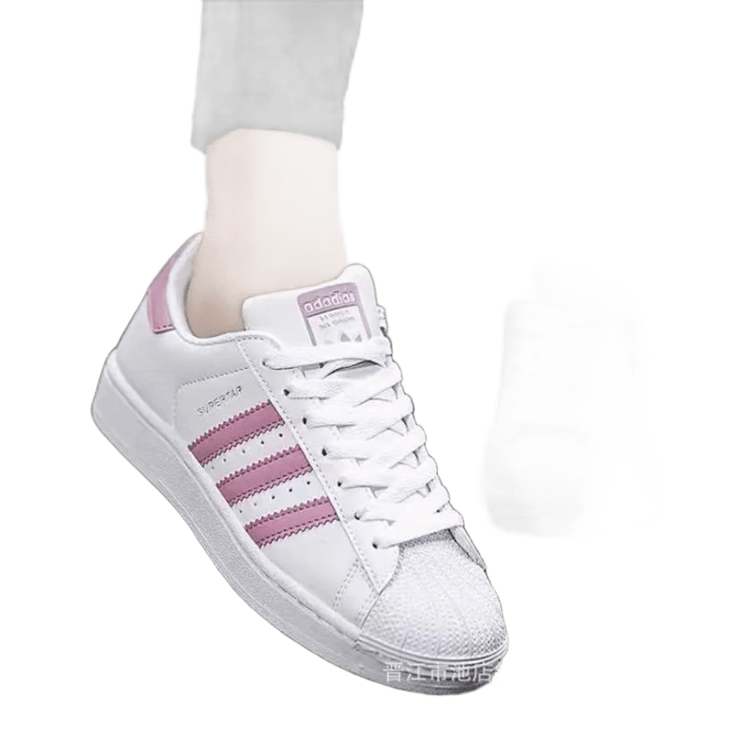 Adidas Superstar Women's White Leather Sneakers, Pink Accent