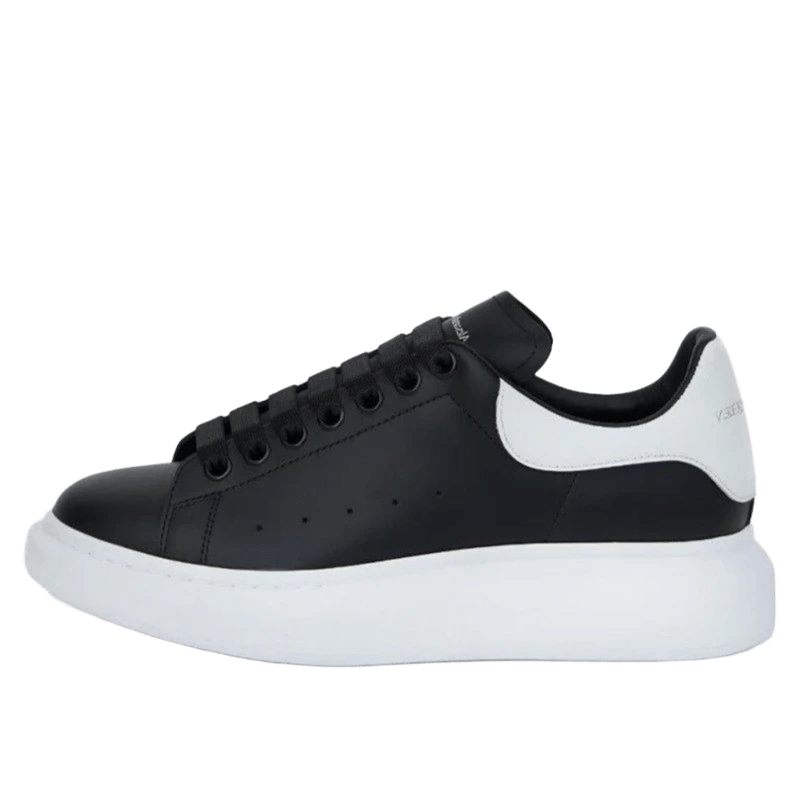 Alexander McQueen Black White Leather Lace-Up Sneakers