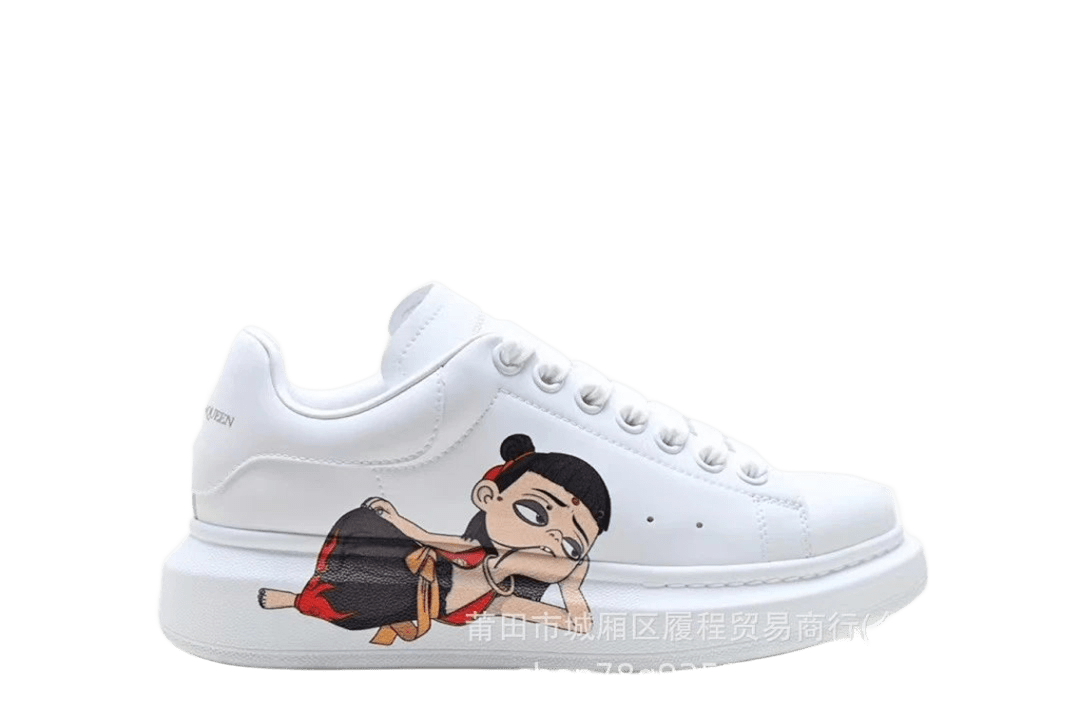 Alexander McQueen White Leather Cartoon Sneakers Unisex