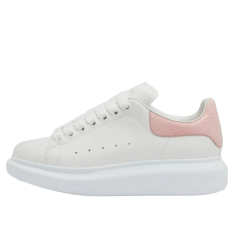 Alexander McQueen White Leather Chunky Sole Pink Heel Sneakers