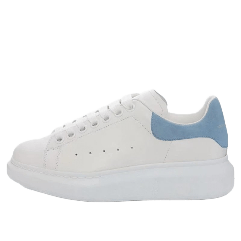 Alexander McQueen White Leather Sneakers with Blue Heel