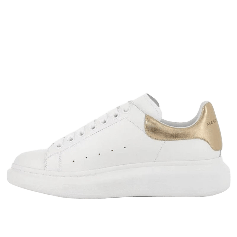 Alexander McQueen White Leather Sneakers with Gold Heel
