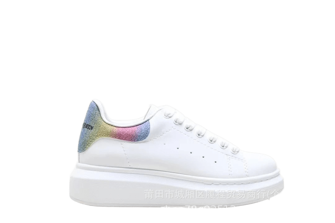 Alexander McQueen White Leather Sneakers with Rainbow Heel