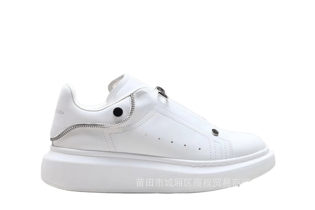 Alexander McQueen White Leather Studded Zip Sneakers Unisex