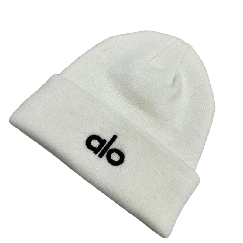 ALO Basic Unisex White Knit Beanie - Winter Warm Sporty