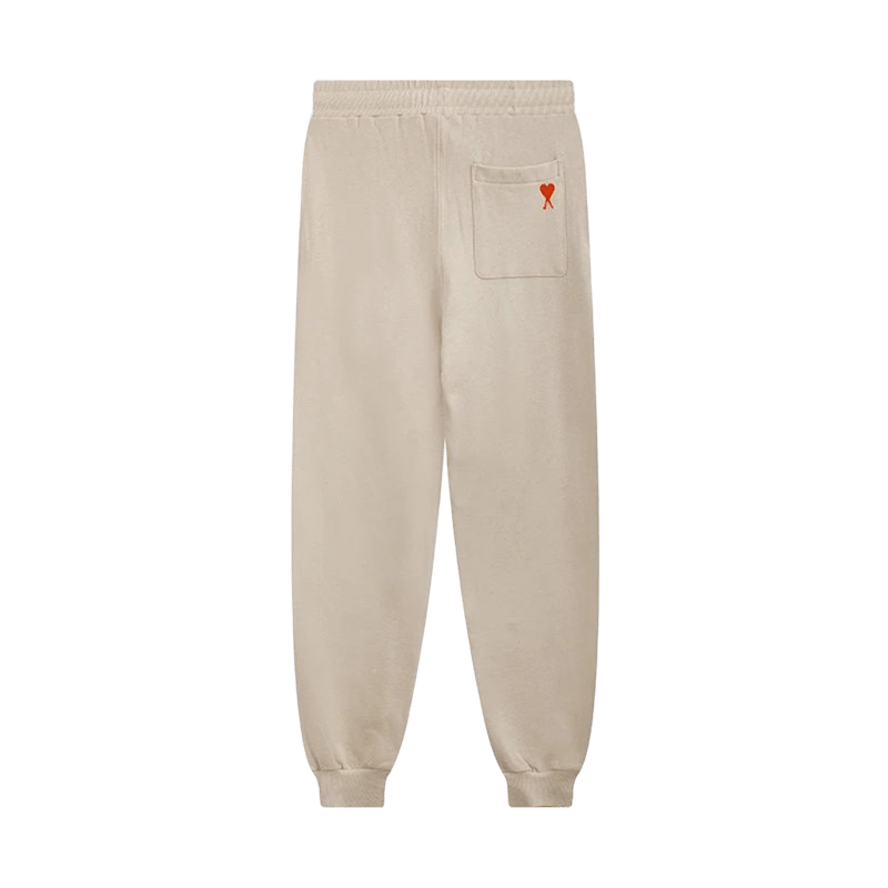Amiclams Beige Casual Pants: Soft Unisex Fit, Red Heart Pocket