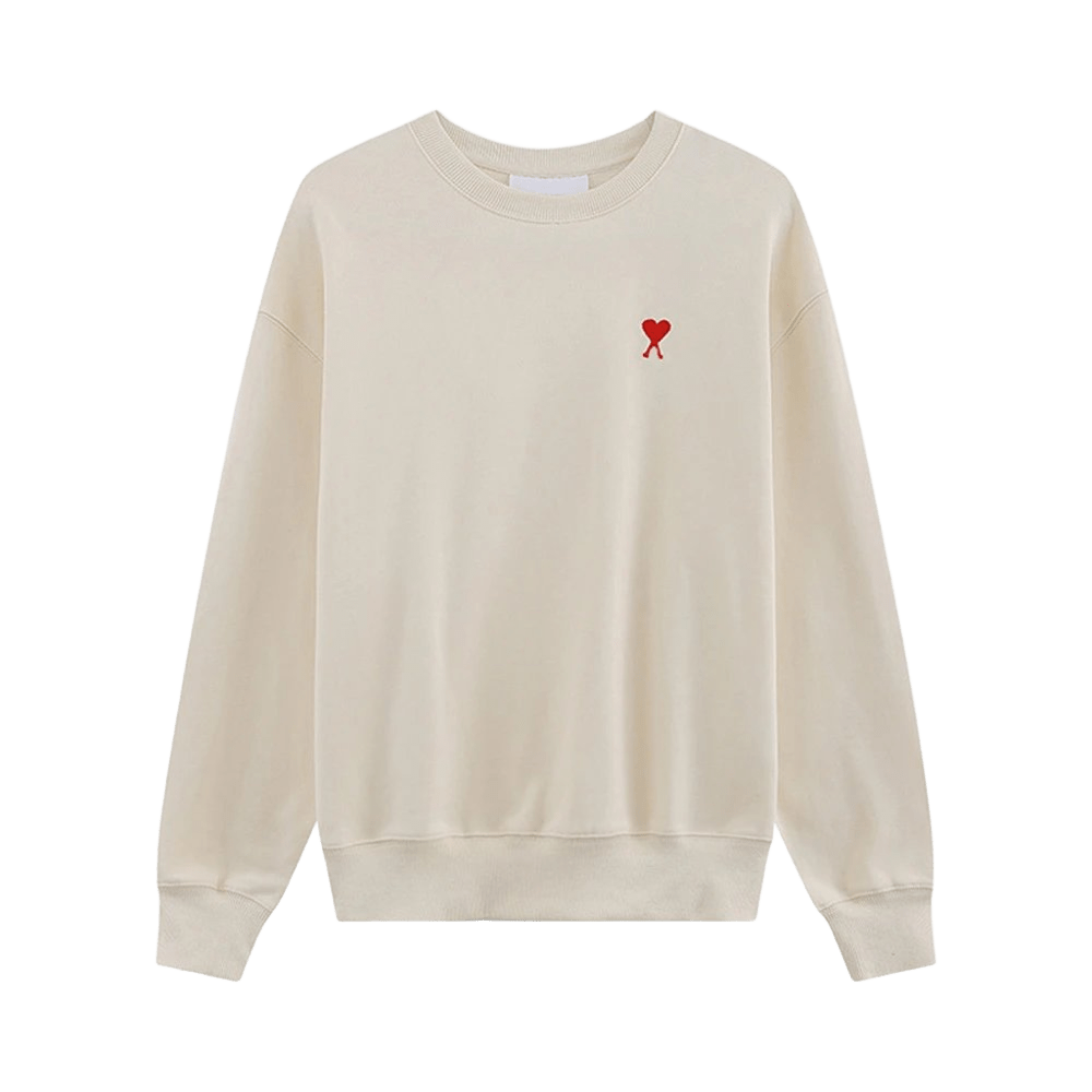 Amiclams Beige Hoodie: Cozy Cotton Unisex Sweatshirt with Red Heart