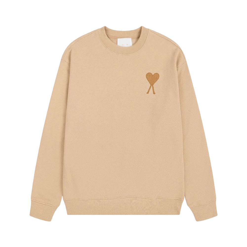 Amiclams Beige Hoodie: Embroidered Unisex Cotton Sweatshirt