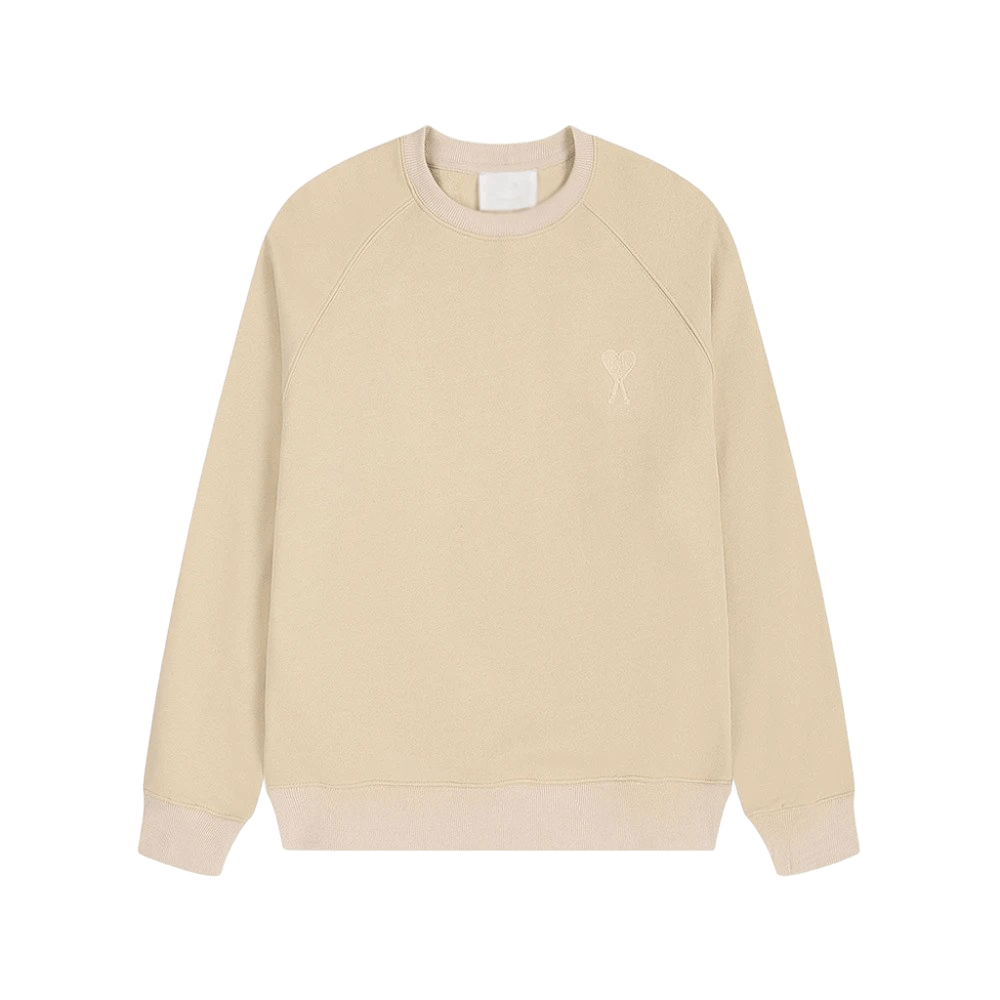 Amiclams Beige Hoodie: Soft Cotton Unisex Pullover, Minimalist Heart