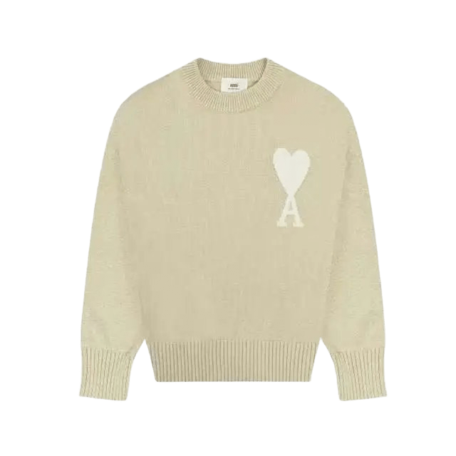 Amiclams Beige Knit Sweater: Unisex Heart & A Design
