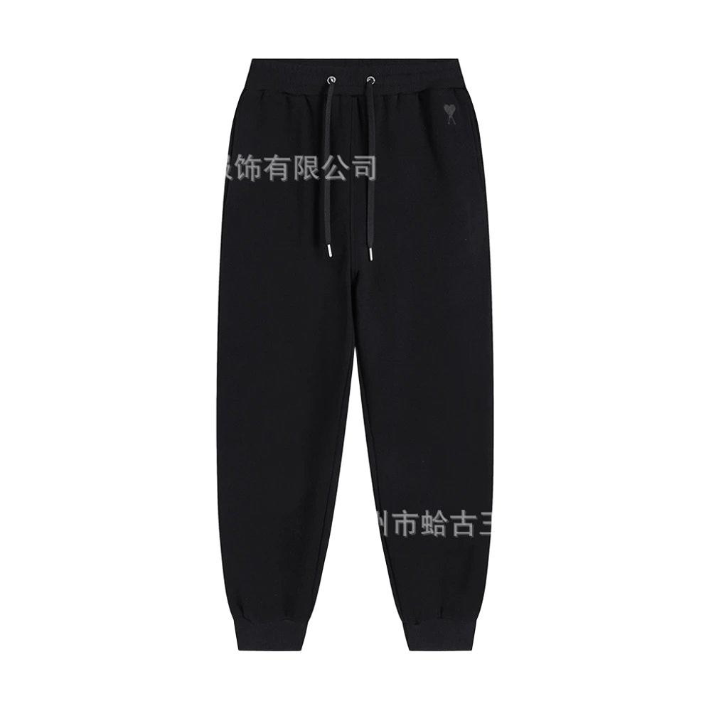 Amiclams Black Casual Pants: Soft Unisex Trousers, Heart Motif