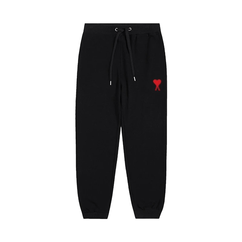 Amiclams Black Drawstring Pants with Red Heart Print
