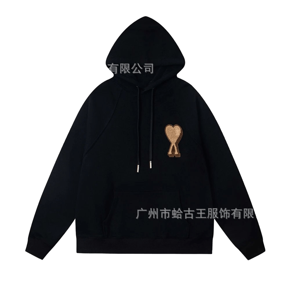 Amiclams Black Hoodie: Cozy Cotton Unisex Streetwear with Heart Embroidery