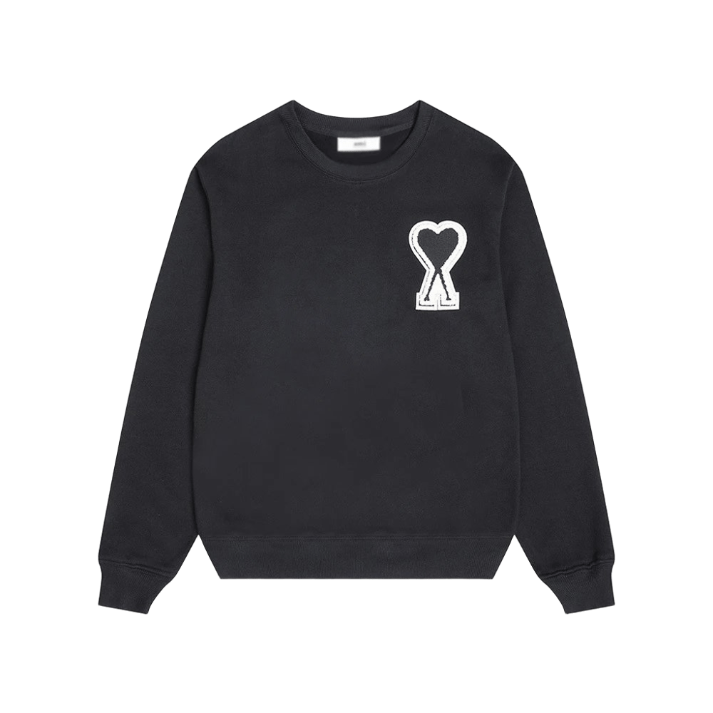 Amiclams Black Hoodie: Cozy Unisex Cotton with Heart Embroidery