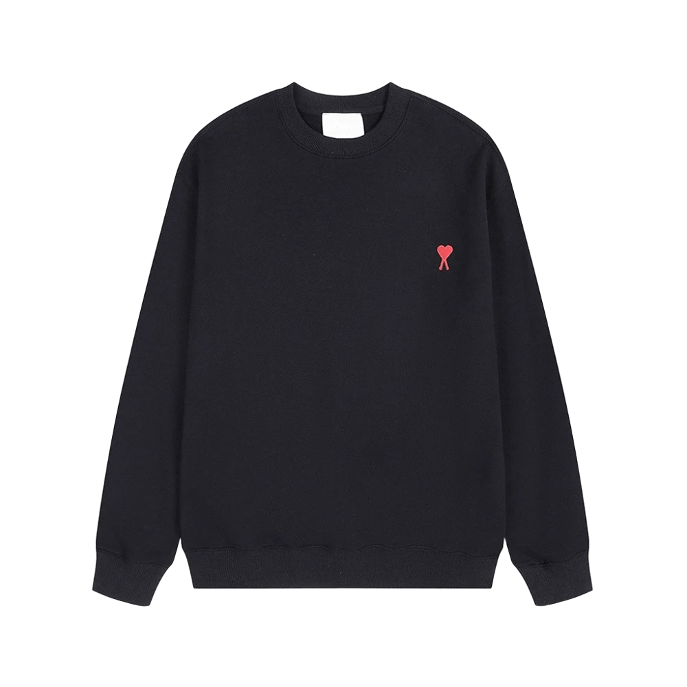 Amiclams Black Hoodie: Soft Cotton Unisex Pullover, Red Heart