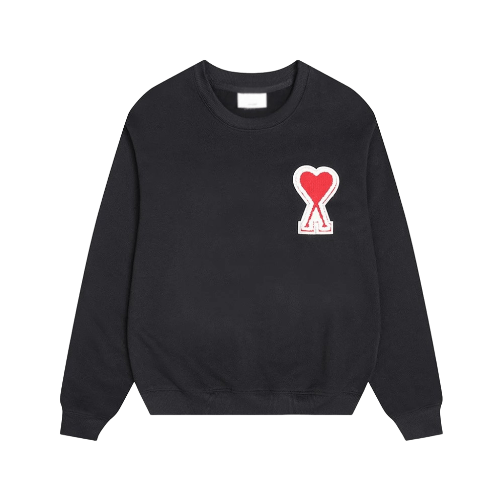 Amiclams Black Hoodie: Soft Cotton Unisex Sweatshirt, Red Heart