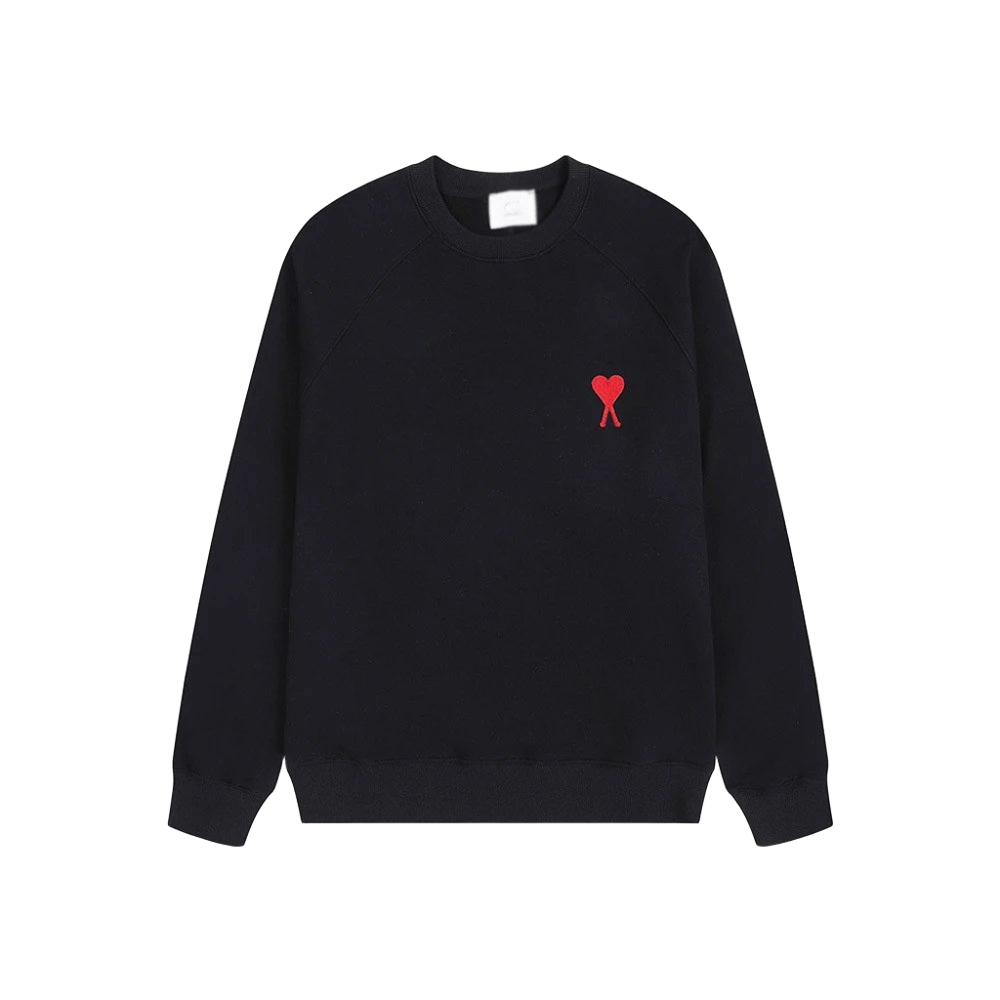Amiclams Black Hoodie: Soft Cotton Unisex Sweatshirt with Red Heart