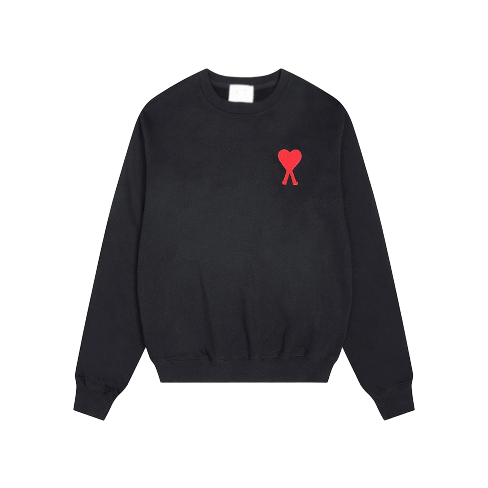 Amiclams Black Hoodie: Unisex Cotton Streetwear with Red Heart