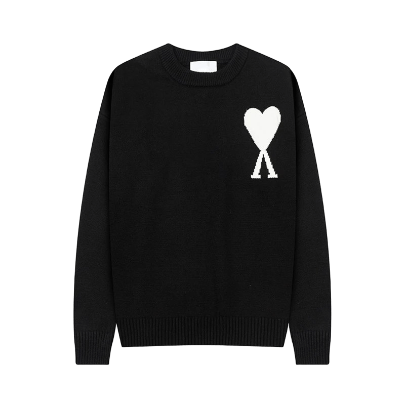 Amiclams Black Knit Sweater with White Heart Cross Unisex
