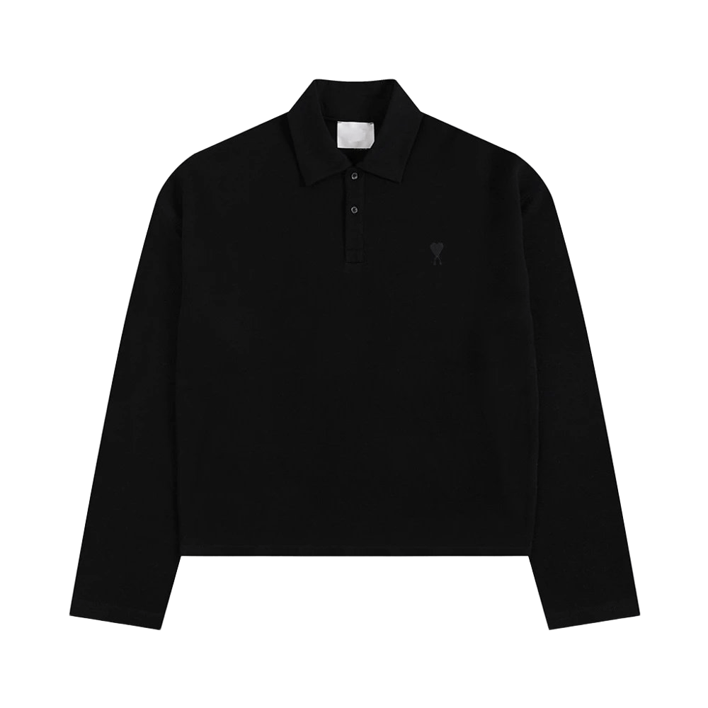 Amiclams Black Long-Sleeve Polo Shirt with Heart Emblem