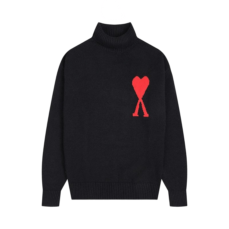 Amiclams Black Wool Sweater: Red Heart Cross Design
