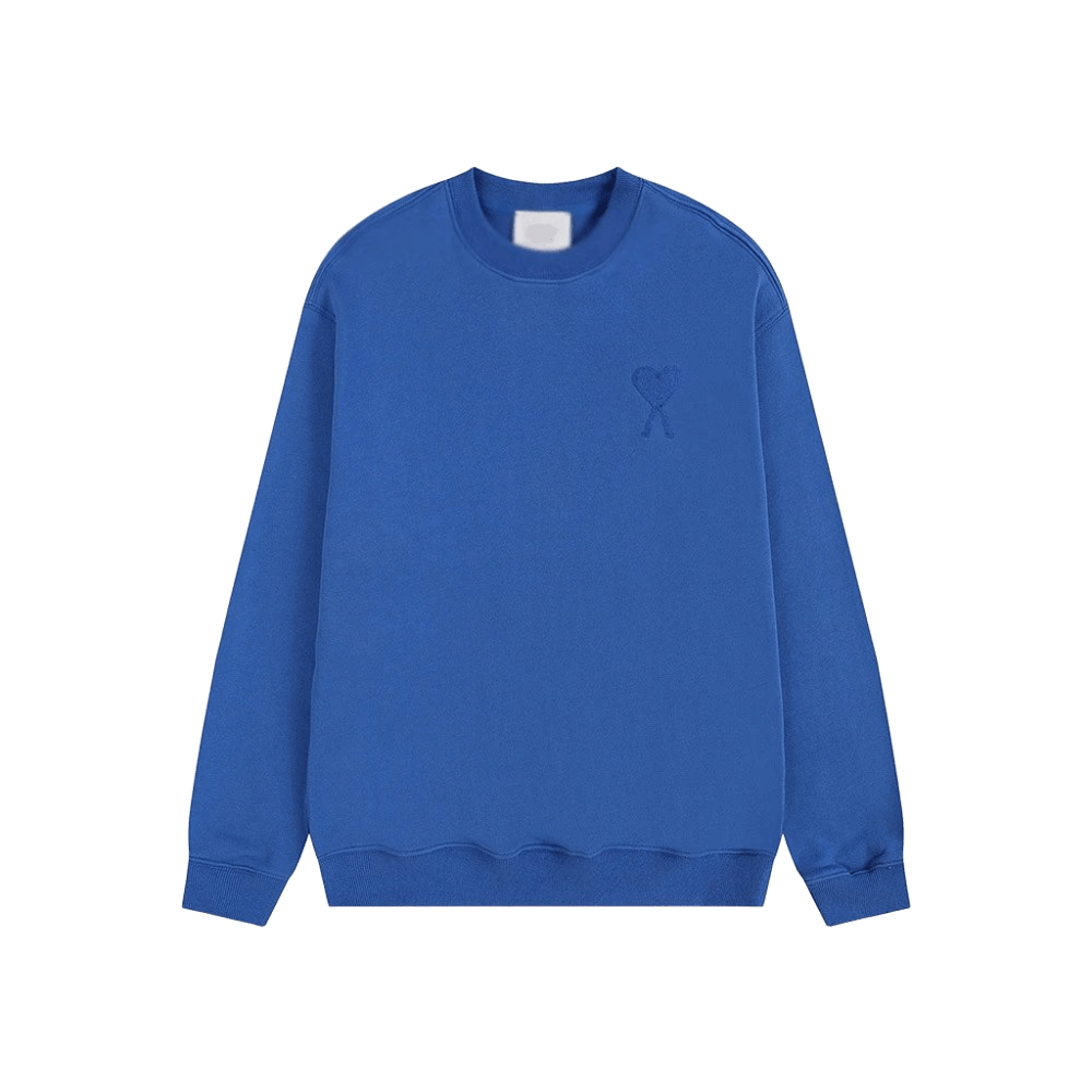 Amiclams Blue Cotton Hoodie: Embroidered Heart Design, Unisex