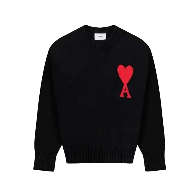 Amiclams Classic Black Knit Sweater: Heart Embroidery, Unisex