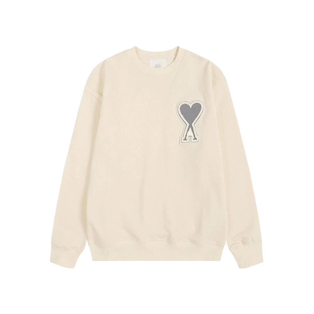 Amiclams Cotton Hoodie: Unisex White Pullover with Chest Heart
