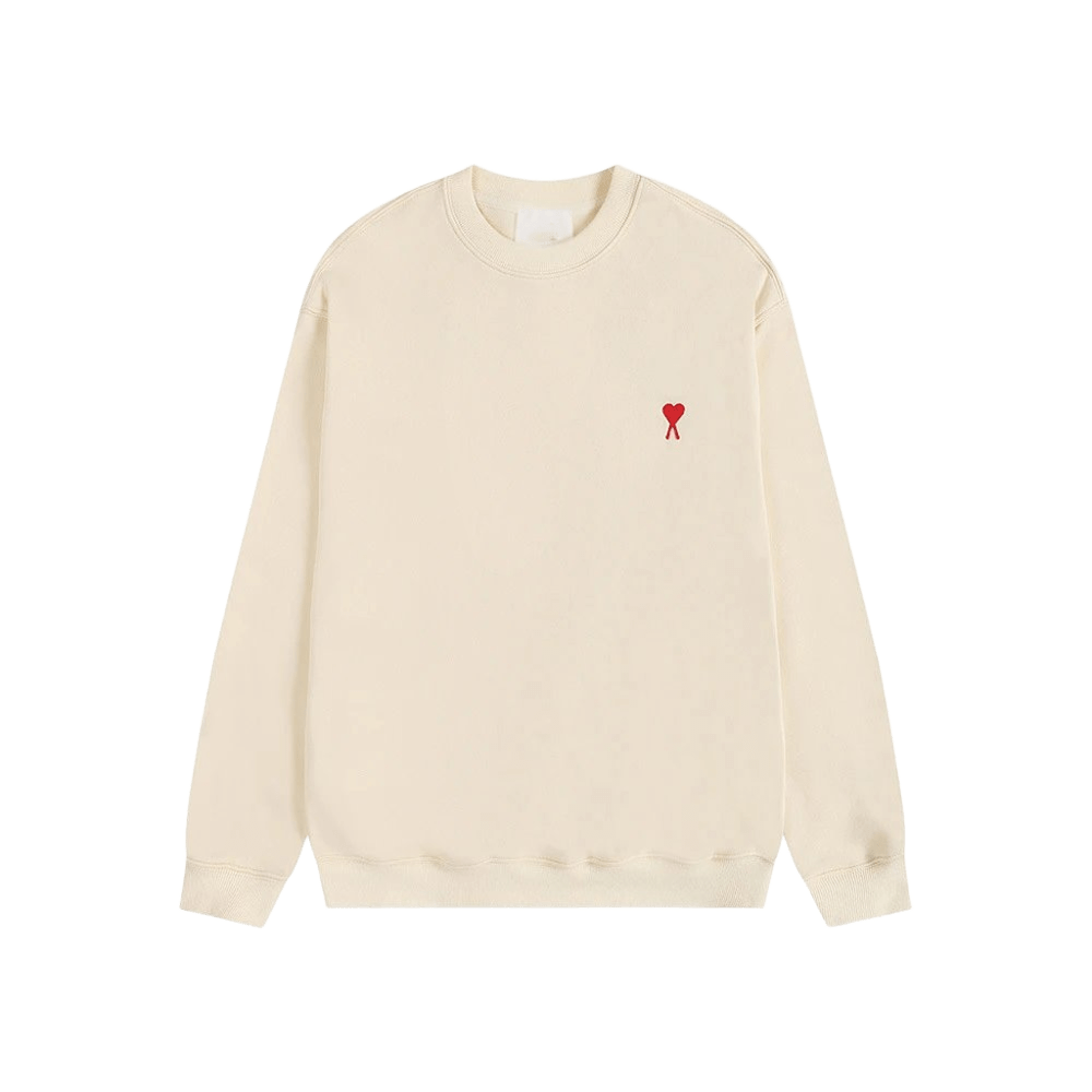 Amiclams Cream Hoodie: Unisex Cotton Sweatshirt with Red Heart