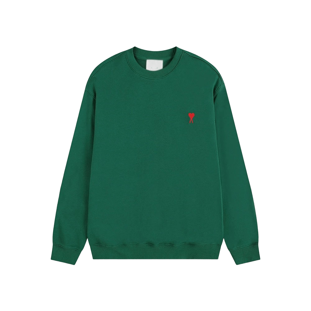 Amiclams Deep Green Hoodie: Unisex Cotton, Red Heart Design