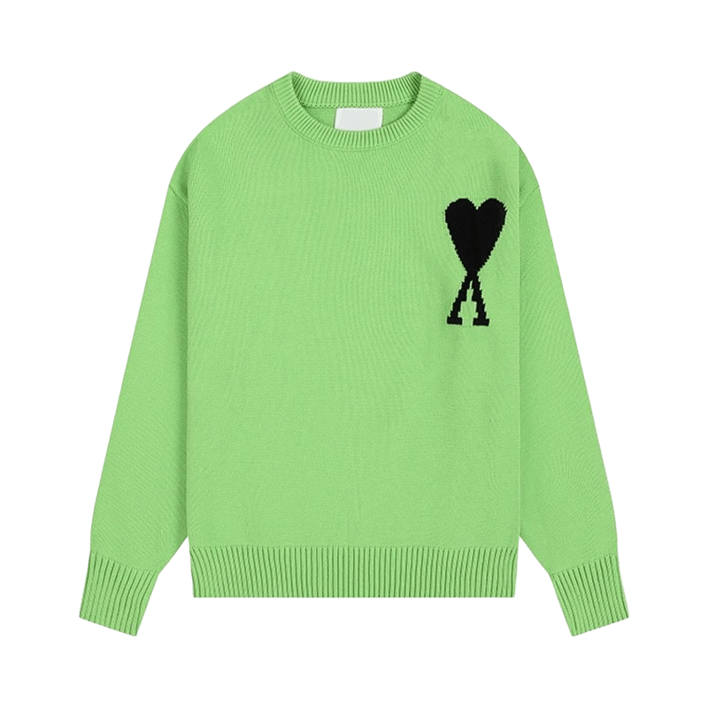 Amiclams Fluorescent Green Wool Sweater: Heart Design