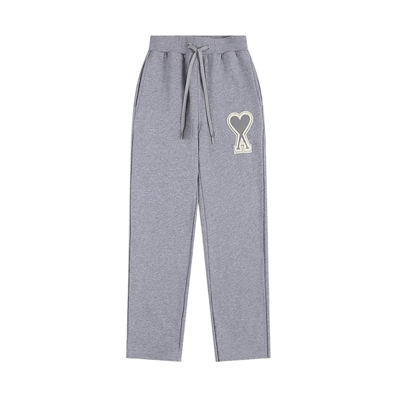Amiclams Gray Cotton Sweatpants with Heart Design, Unisex