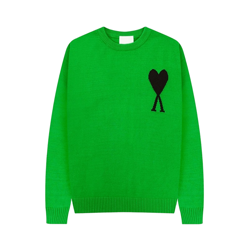 Amiclams Green Heart Knit Sweater: Unisex Wool Pullover