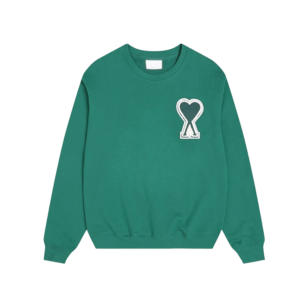 Amiclams Green Hoodie: Cozy Cotton, Embroidered Heart, Unisex