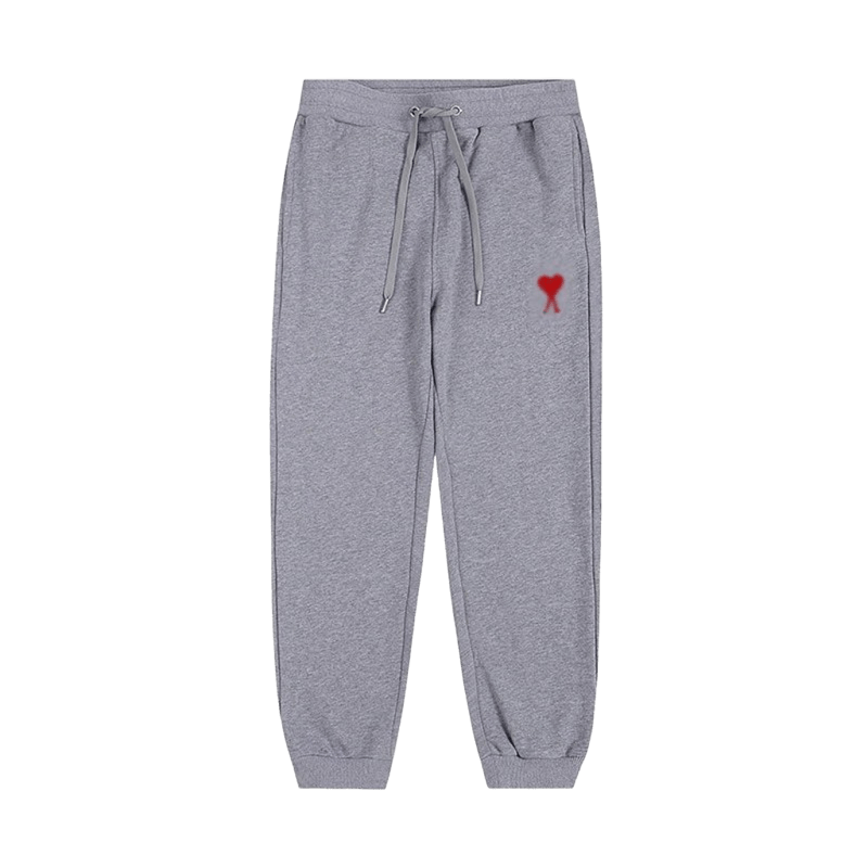 Amiclams Grey Cotton Sweatpants: Casual Unisex Pants with Red Heart