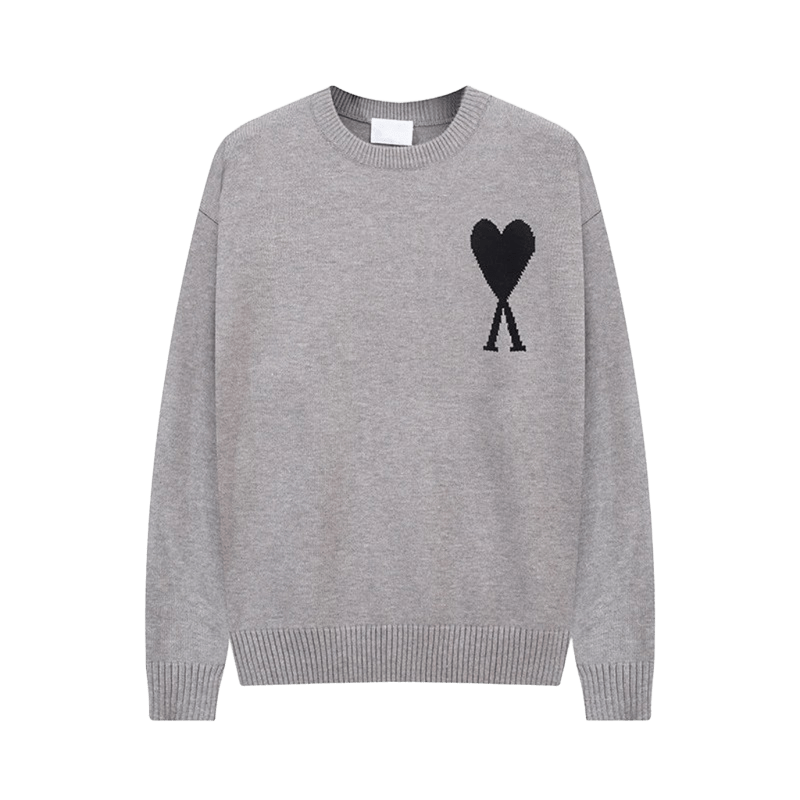 Amiclams Grey Knit Sweater: Heart & Person Design, Unisex