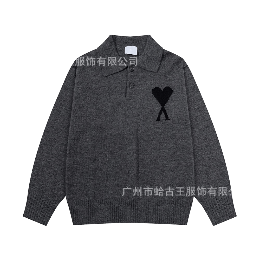 Amiclams Grey Knit Sweater with Heart Motif, Unisex