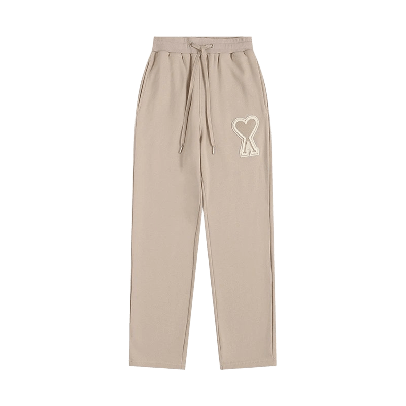 Amiclams Khaki Joggers: Unisex Casual Pants with Heart Graphic