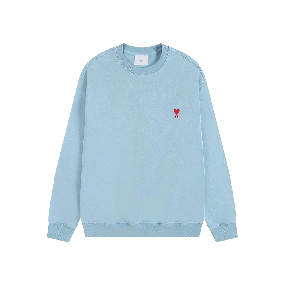 Amiclams Light Blue Hoodie: Unisex Cotton Embroidered Heart