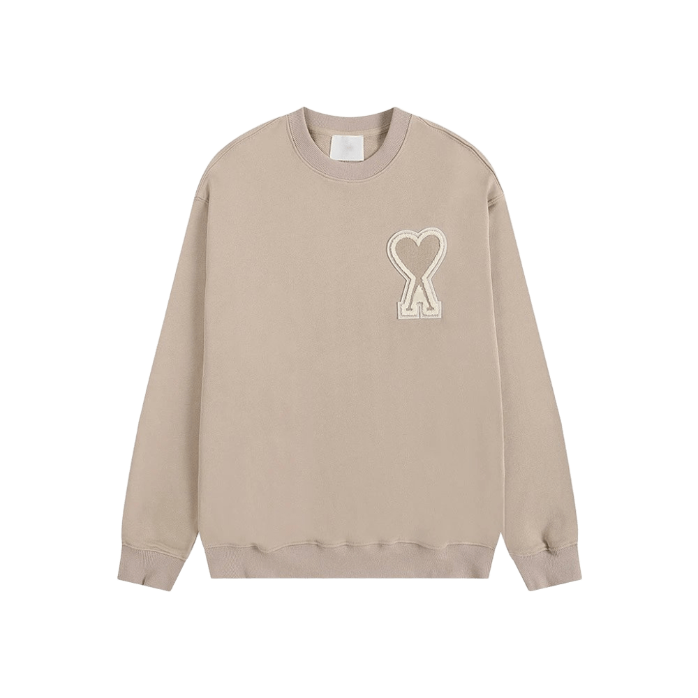 Amiclams Light Brown Hoodie: Cozy Cotton, Embroidered Heart