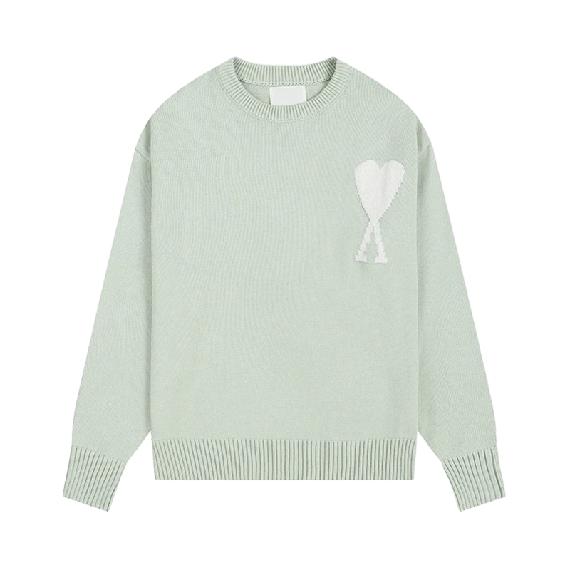 Amiclams Light Green Wool Sweater: Unisex, Heart Design, Cozy