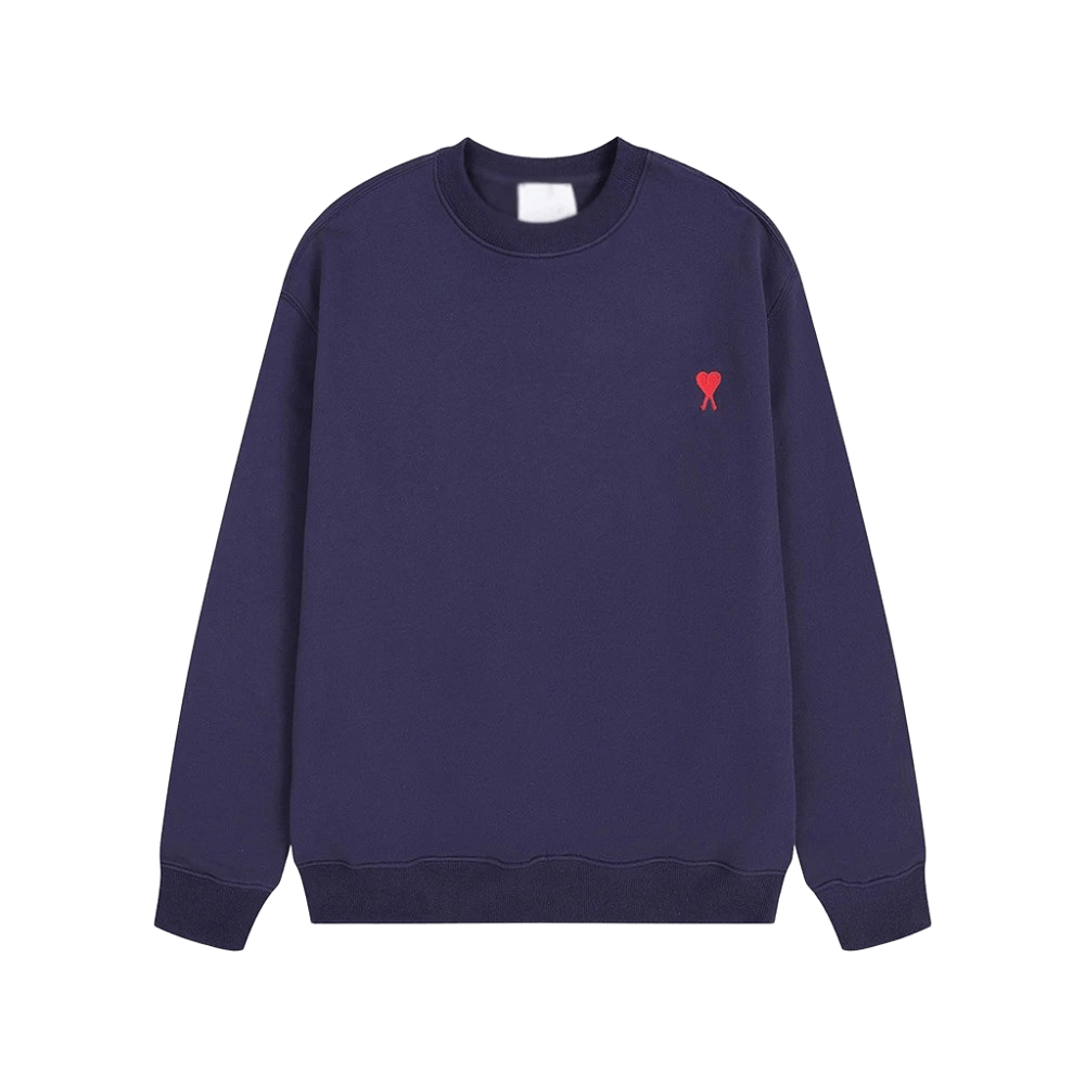 Amiclams Navy Blue Hoodie: Cozy Cotton, Red Heart Design