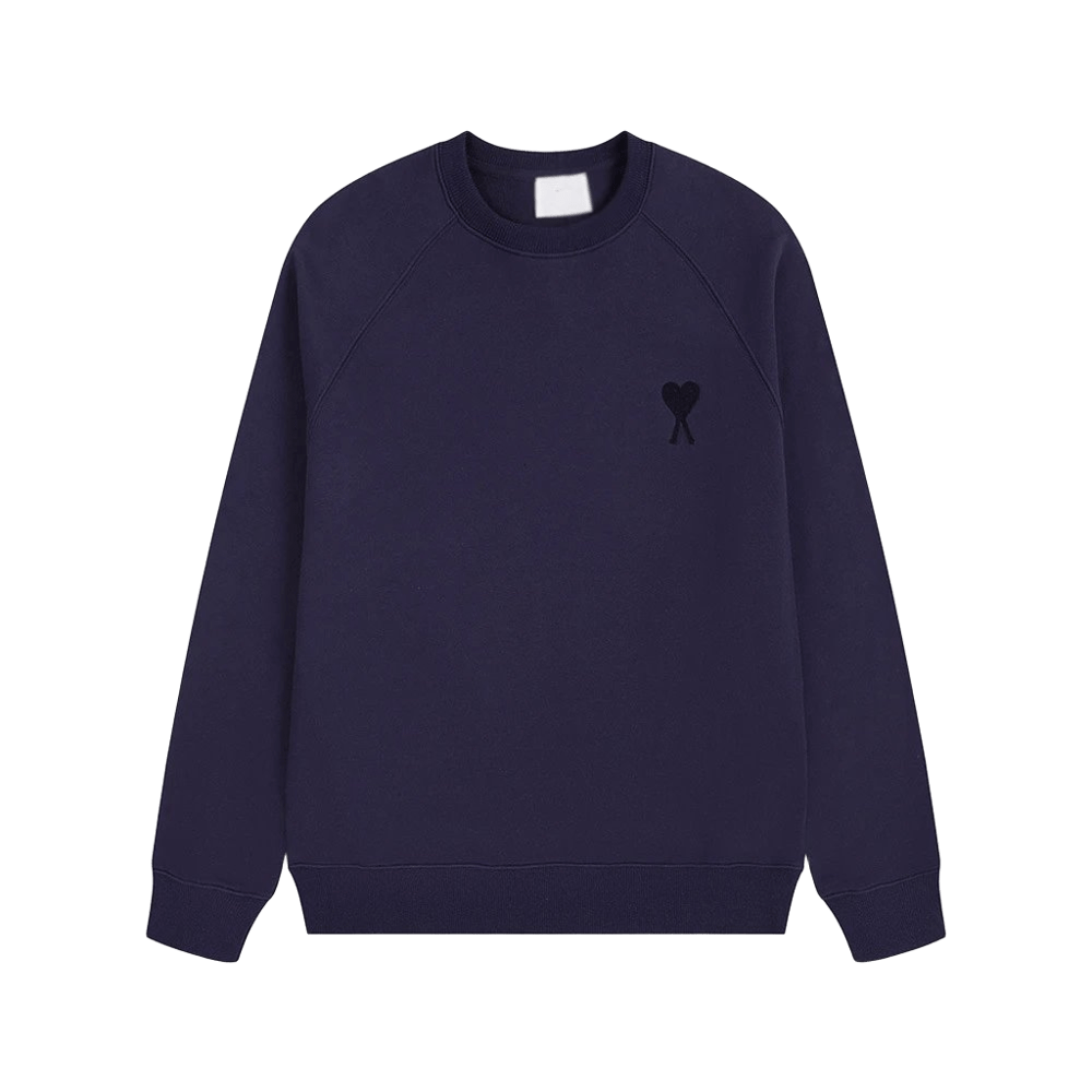 Amiclams Navy Hoodie: Embroidered Heart Logo, Unisex Cotton Sweatshirt