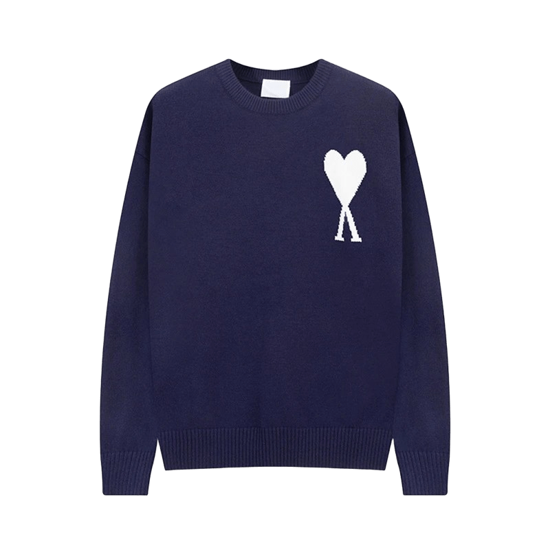 Amiclams Navy Knit Sweater: Cozy Unisex Pullover with Heart