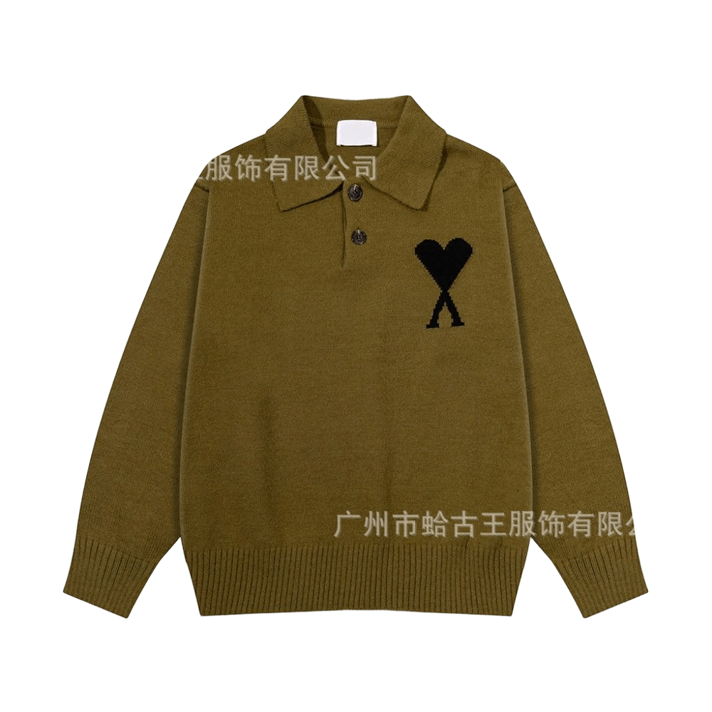 Amiclams Olive Knit Sweater: Unisex, Cozy, Button Collar