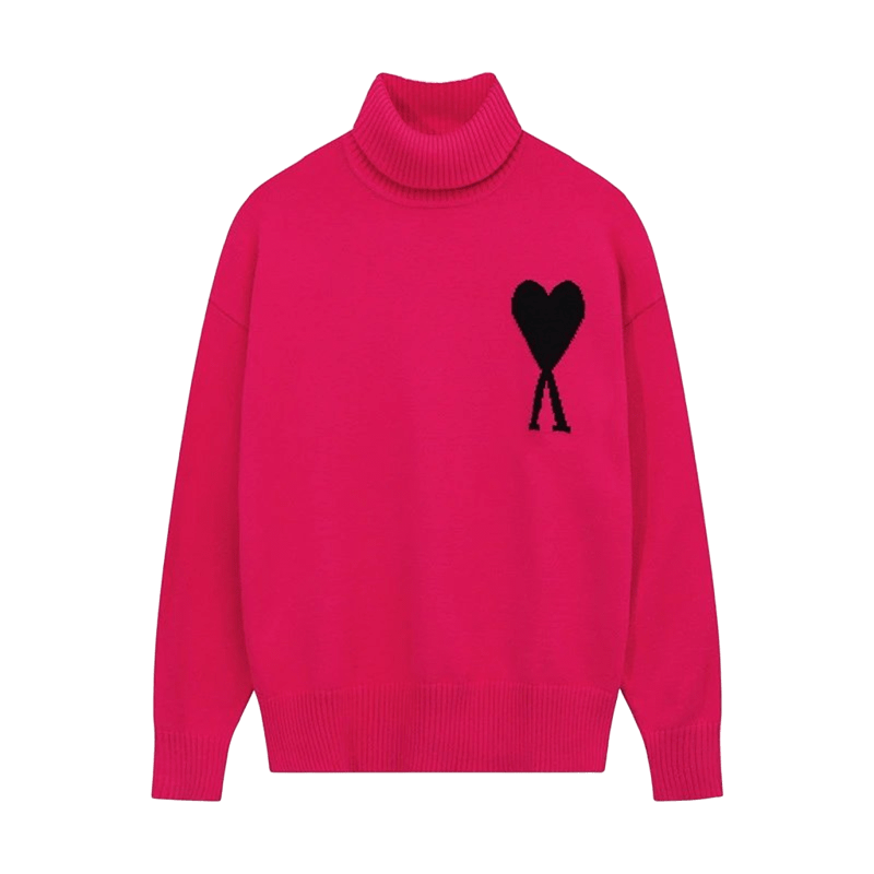 Amiclams Pink High-Neck Unisex Sweater with Heart Design
