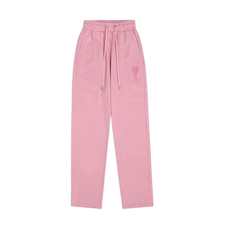 Amiclams Pink Sweatpants with Heart Details, Unisex Casual