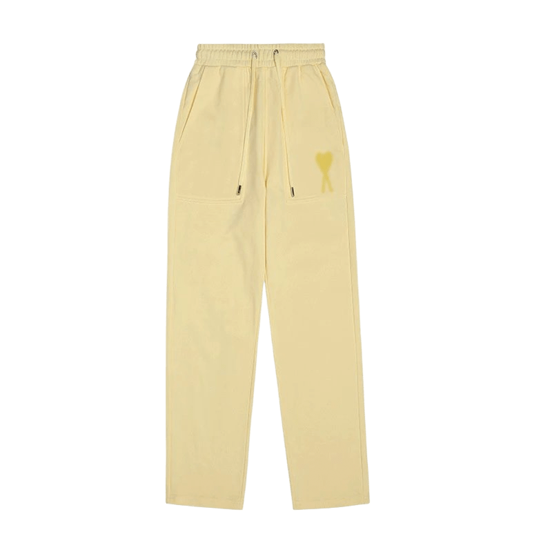 Amiclams Unisex Casual Pants: Heart Design, Soft Yellow