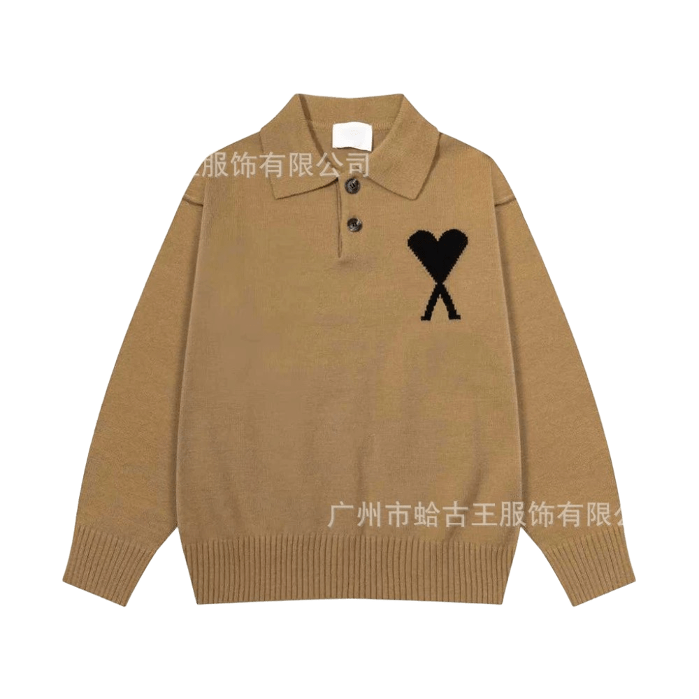 Amiclams Unisex Wool Knitwear: Classic Khaki, Heart-Cross Design